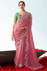 Stunning Peach Embroidery Organza Party Wear Saree With Blouse