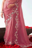 Stunning Peach Embroidery Organza Party Wear Saree With Blouse