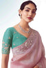 Fantastic Baby Pink Border Work Organza Engagement Wear Saree