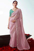 Fantastic Baby Pink Border Work Organza Engagement Wear Saree