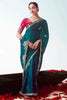 Tantalizing Teal Blue Floral Embroidered Organza Wedding Wear Saree