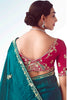 Tantalizing Teal Blue Floral Embroidered Organza Wedding Wear Saree
