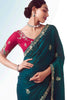 Tantalizing Teal Blue Floral Embroidered Organza Wedding Wear Saree