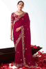 Stylish Maroon Embroidery Organza Wedding Saree With Blouse