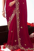 Stylish Maroon Embroidery Organza Wedding Saree With Blouse