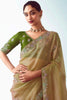 Alluring Brown Embroidered Organza Party Wear Saree With Blouse