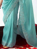 Bewitching Sky-Blue Border Work Organza Reception Wear Saree