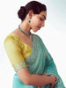 Bewitching Sky-Blue Border Work Organza Reception Wear Saree
