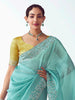 Bewitching Sky-Blue Border Work Organza Reception Wear Saree
