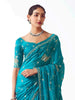 Outstanding Turquoise Embroidery Organza Saree With Blouse