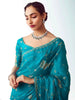 Outstanding Turquoise Embroidery Organza Saree With Blouse