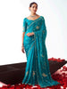 Outstanding Turquoise Embroidery Organza Saree With Blouse