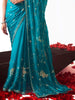 Outstanding Turquoise Embroidery Organza Saree With Blouse