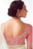 Wonderful White Border Work Organza Reception Wear Saree With Blouse