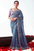 Marvelous Blue Work Organza Party Wear Saree With Blouse
