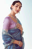 Marvelous Blue Work Organza Party Wear Saree With Blouse