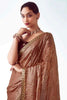 Attractive Brown Border Work Organza Wedding Wear Saree With Blouse