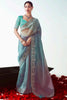 Alluring Light Blue Border Work Organza Engagement Wear Saree