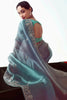 Alluring Light Blue Border Work Organza Engagement Wear Saree