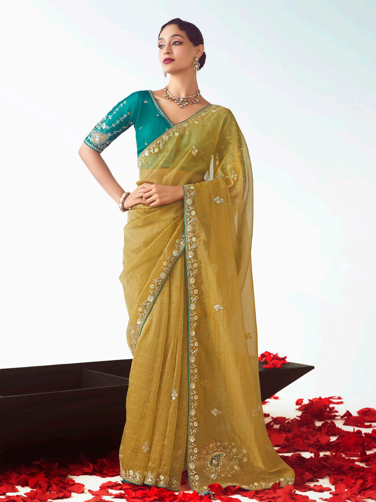 Enchanting Yellow Embroidered Organza Haldi Wear Saree With Blouse