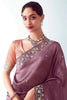 Beautiful Purple Border Work Organza Festival Wear Saree With Blouse