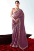 Beautiful Purple Border Work Organza Festival Wear Saree With Blouse