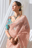 Adorable Peach Sequins Organza Event Wear Saree With Blouse
