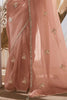 Adorable Peach Sequins Organza Event Wear Saree With Blouse