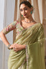Alluring Pista Green Border Work Organza Festival Wear Saree With Blouse