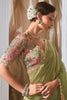 Alluring Pista Green Border Work Organza Festival Wear Saree With Blouse