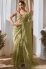 Alluring Pista Green Border Work Organza Festival Wear Saree With Blouse