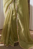Alluring Pista Green Border Work Organza Festival Wear Saree With Blouse