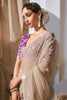 Classy Beige Organza Party Wear  Saree With Floral Printed Blouse