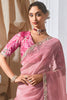Awesome Pink Organza Engagement Wear Saree With Printed Blouse