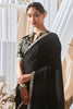Precious Black Border Work Organza Reception Wear Saree With Printed Blouse