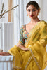 Dazzling Yellow Organza Haldi Wear Saree With Floral Printed Blouse