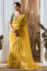Dazzling Yellow Organza Haldi Wear Saree With Floral Printed Blouse