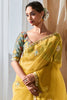 Dazzling Yellow Organza Haldi Wear Saree With Floral Printed Blouse