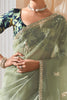Enchanting Pastel Green Butti Work Reception Wear Saree With Blouse