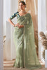 Enchanting Pastel Green Butti Work Reception Wear Saree With Blouse