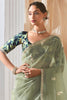 Enchanting Pastel Green Butti Work Reception Wear Saree With Blouse