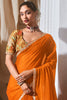 Outstanding Orange Organza Event Wear Saree With Printed Blouse