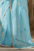 Spectacular Sky-Blue Thread Work Organza Engagement Wear Saree