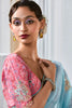 Spectacular Sky-Blue Thread Work Organza Engagement Wear Saree