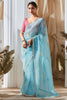 Spectacular Sky-Blue Thread Work Organza Engagement Wear Saree