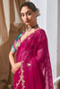 Tantalizing Hot Pink Border Work Organza Festival Wear Saree With Blouse