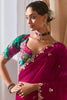 Tantalizing Hot Pink Border Work Organza Festival Wear Saree With Blouse