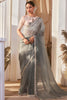 Fascinating Grey Border Work Organza Party Wear Saree With Blouse