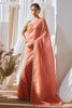 Beautiful Peach Border Work Organza Function Wear Saree With Blouse