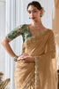 Desirable Beige Border Work Organza Reception Wear Saree With Blouse